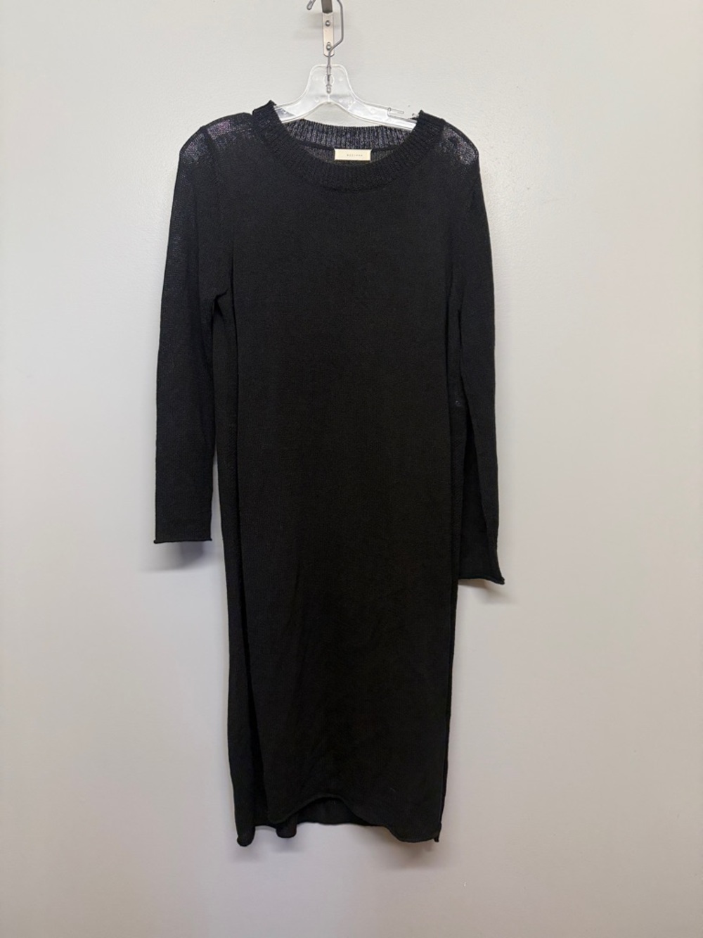 All:row Black Ribbed Knit Long Sleeve Oversized Maxi Dress with High Side Splits